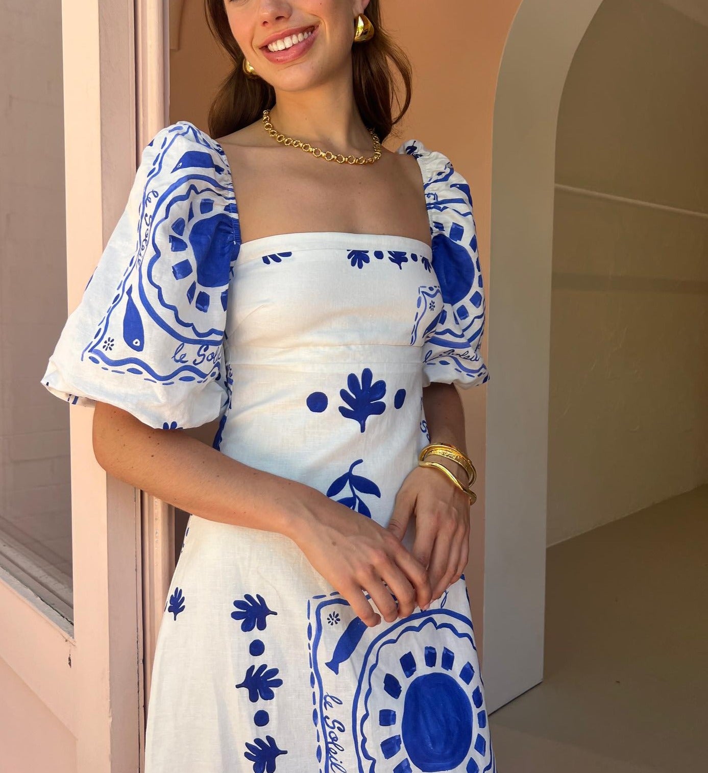 Vacation Puff Sleeve Midi Dress