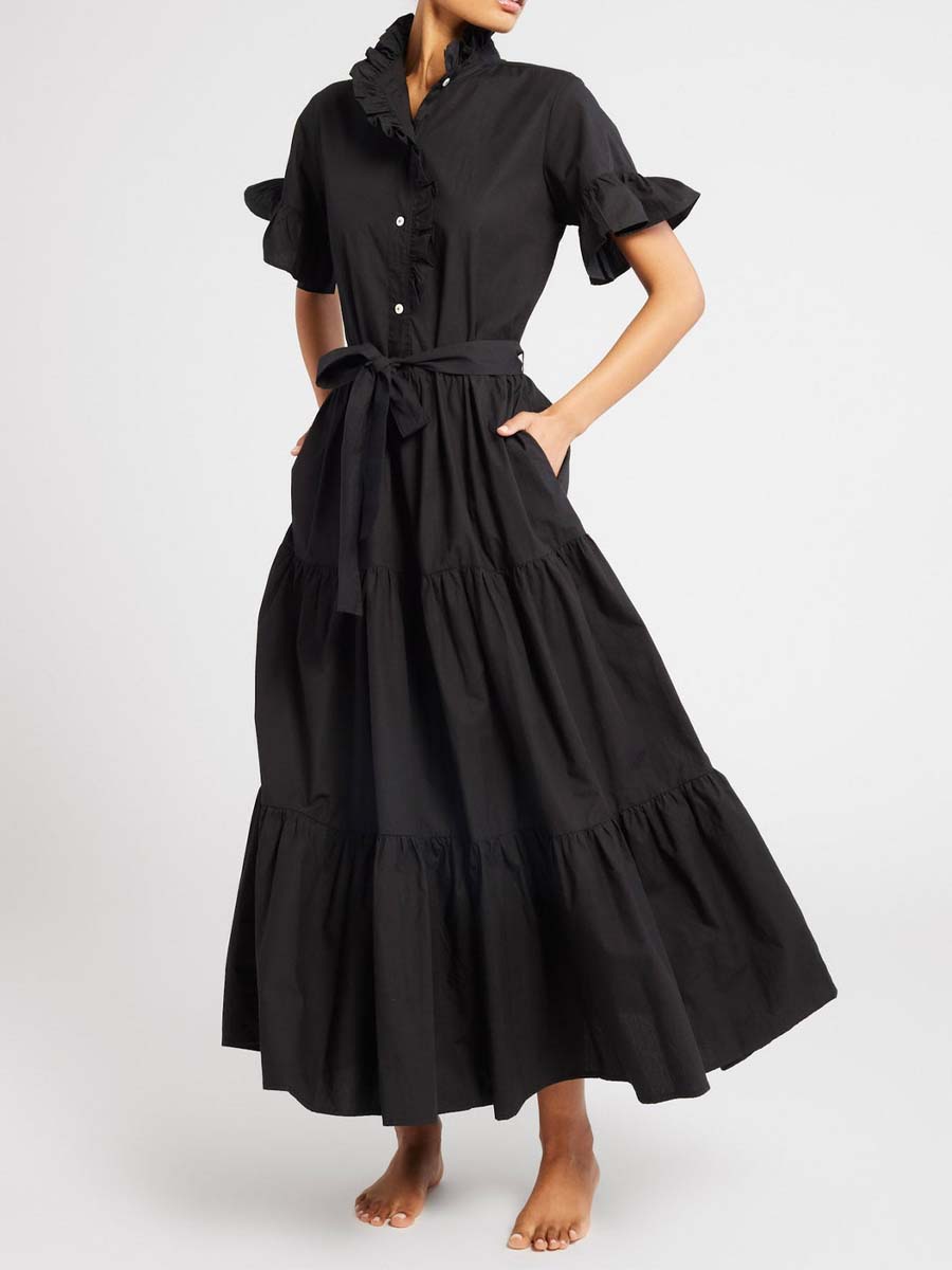 Ruffle Placket Maxi Dress