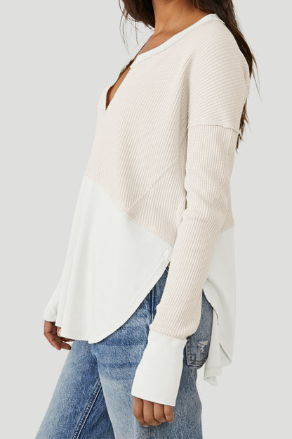 Comfy Plain Patchwork Long Sleeve Blouse