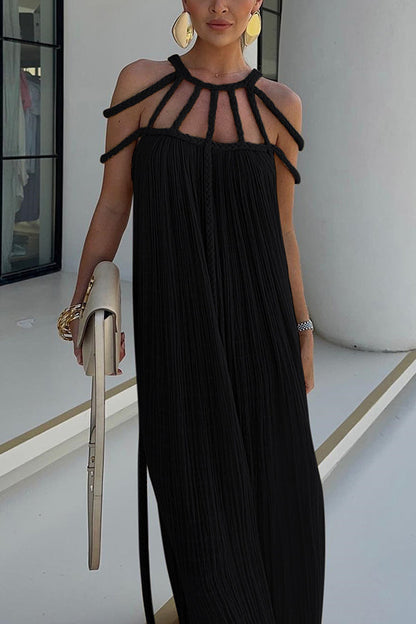 Modern And Sophisticated Linen Blend Draped Braids Cover Up Maxi Dress