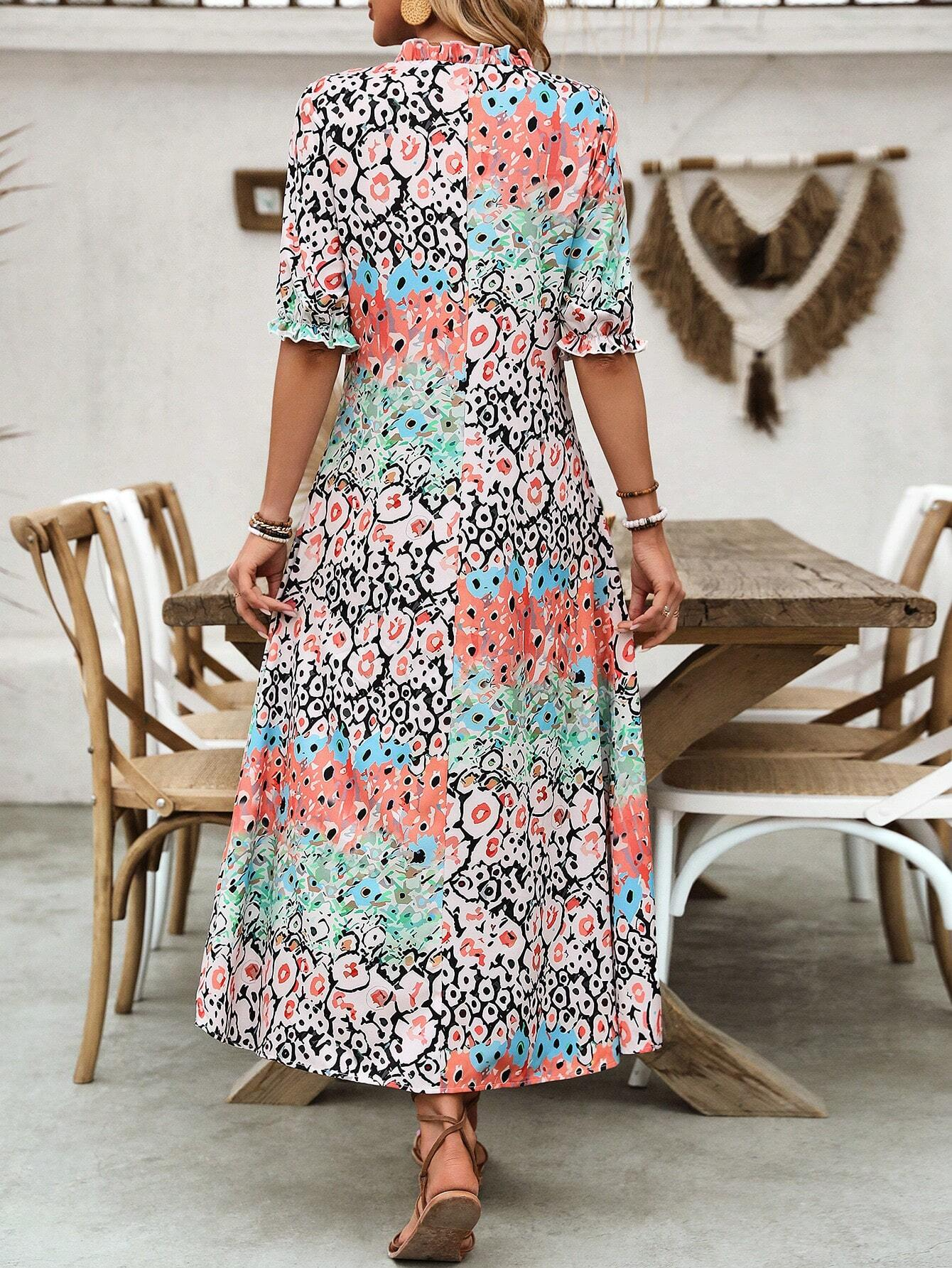 Women's Tie-Front Printed Dress