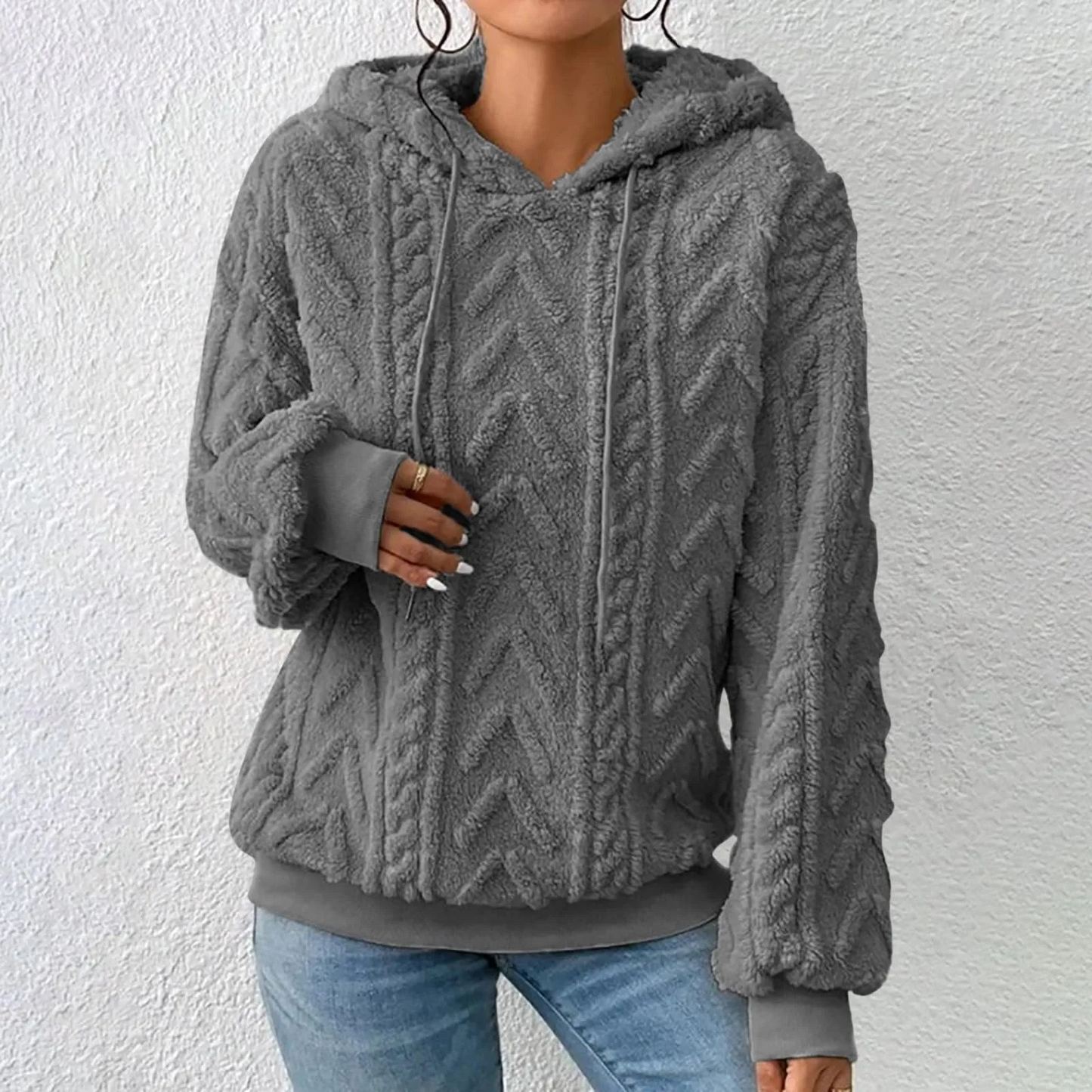 Solid Color Plush Thickened Jacquard Hoodie