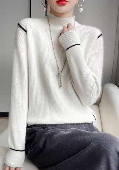 Vintage White High Neck Sweater