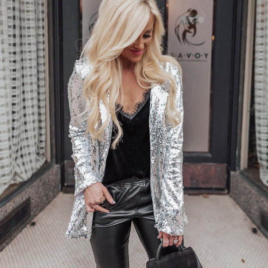 Sequined long-sleeved elegant blazer