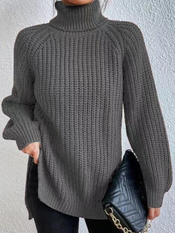 Long Sleeve High Turtleneck Slouchy Ribbed Sweater