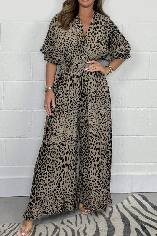 Leopard print casual loose jumpsuit