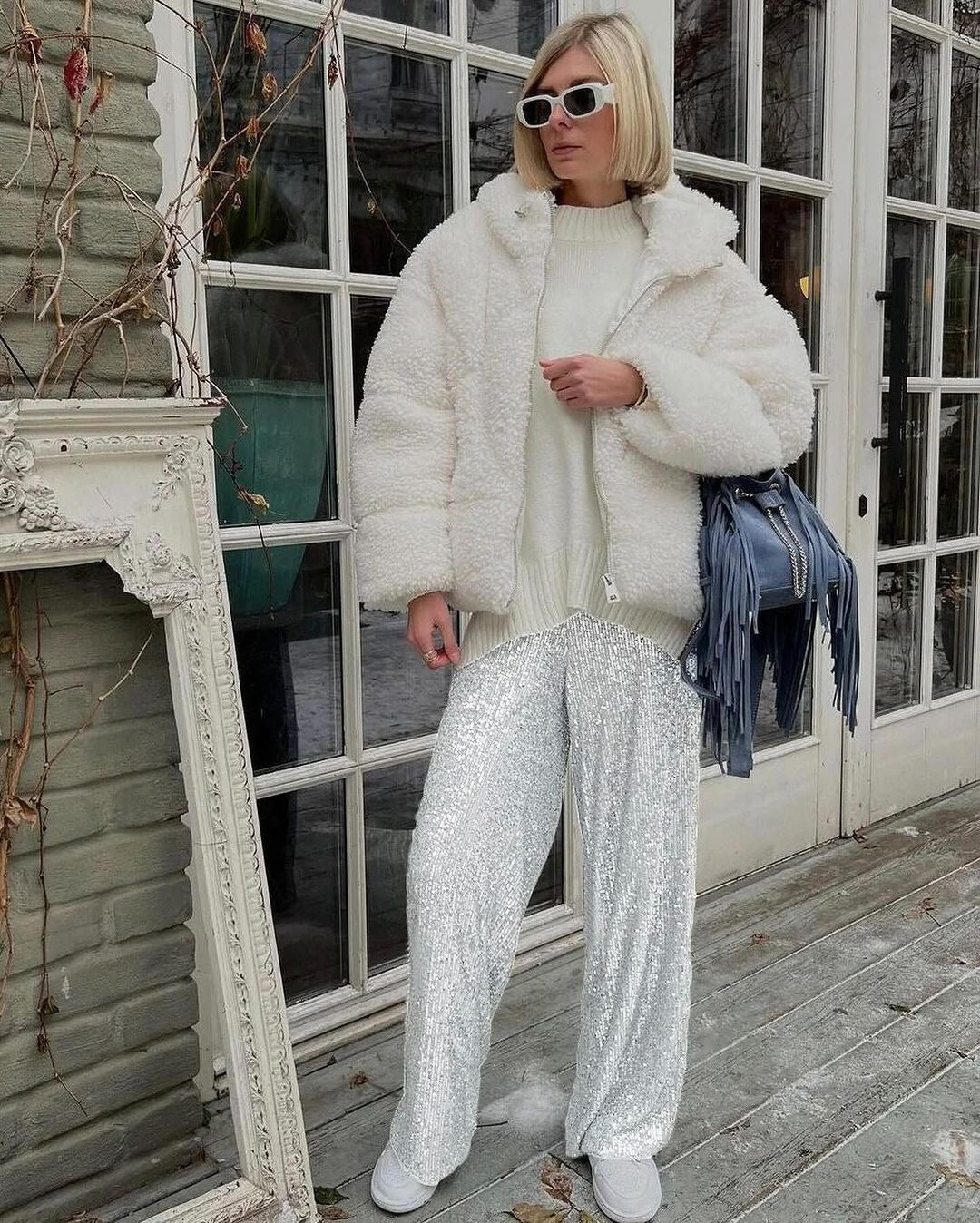 Sequined Casual Straight Pants