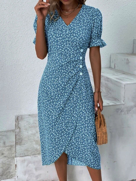 Puff Sleeve Irregular Hem Dress