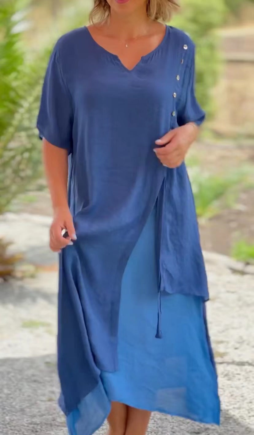 Asymmetrical Layered Cotton Blend Maxi Dress