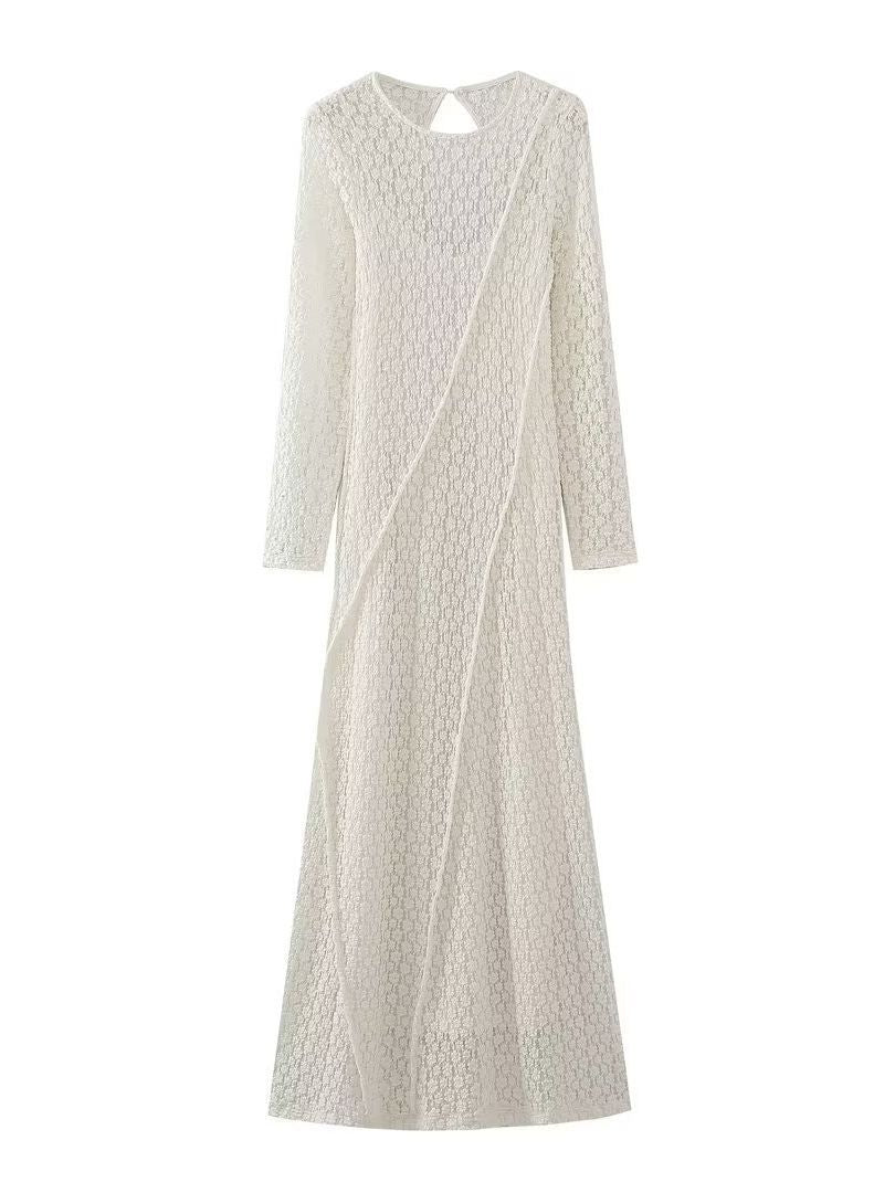 Round Neck White Hollow Maxi Dress