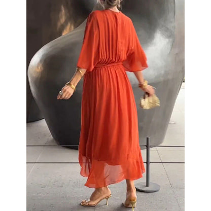 Stylish and elegant V-neck chiffon dress