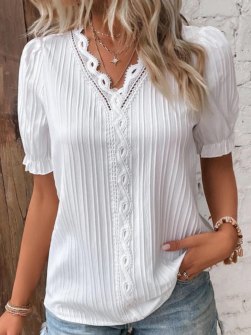 Stylish Hollow Short Sleeve Shirt