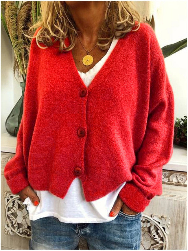 Knitted Cardigan Solid Color Sweater