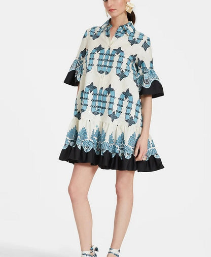 Printed cotton-poplin mini dress