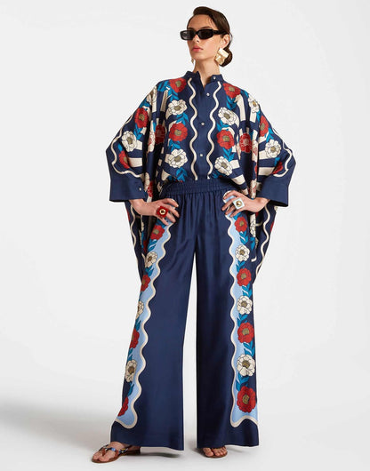 Foulard Geometric Print Silk Shirt and Pants Suit