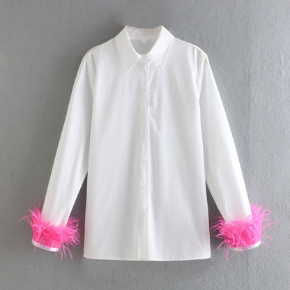 Comfy Shirt With Feather Cuffs