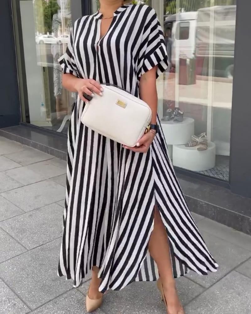 Women's V-Neck Striped Print Dress