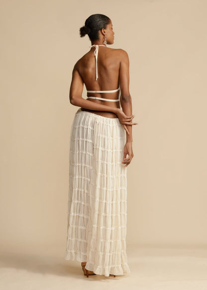 Versatility And Vintage Charm Pleated Drawstring Waist Tiered Maxi Skirt