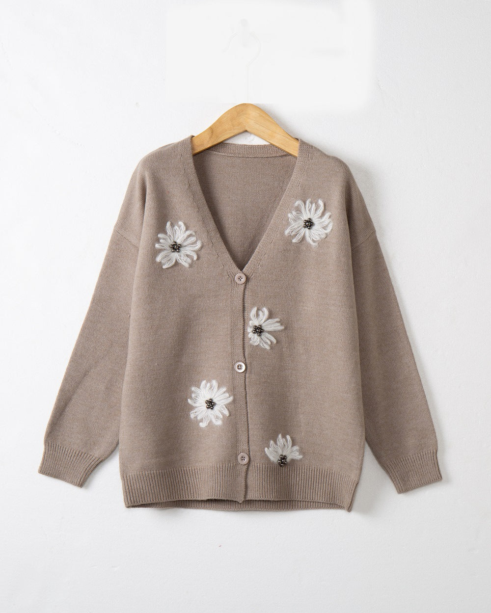 Long Sleeve Cardigan Embroidered V-Neck Knit Sweater