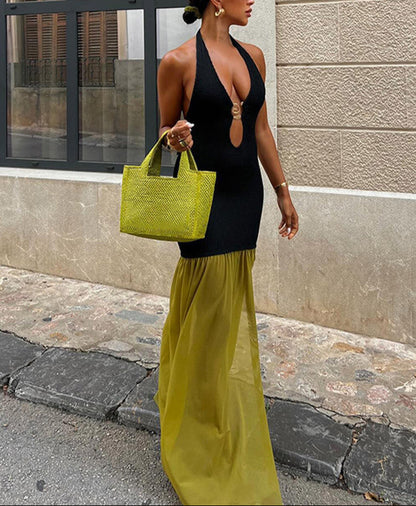 Sexy Deep V-Neck Backless Lace-Up Maxi Dress