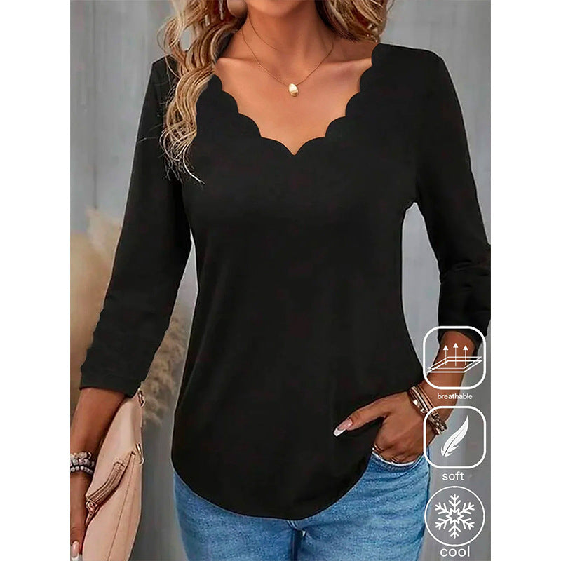 Cool Black Plain V-Neck Top