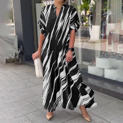 Women's V-Neck Striped Print Dress