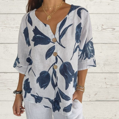 Printed V-neck Tunic Top