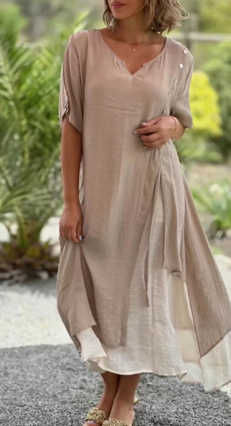 Asymmetrical Layered Cotton Blend Maxi Dress