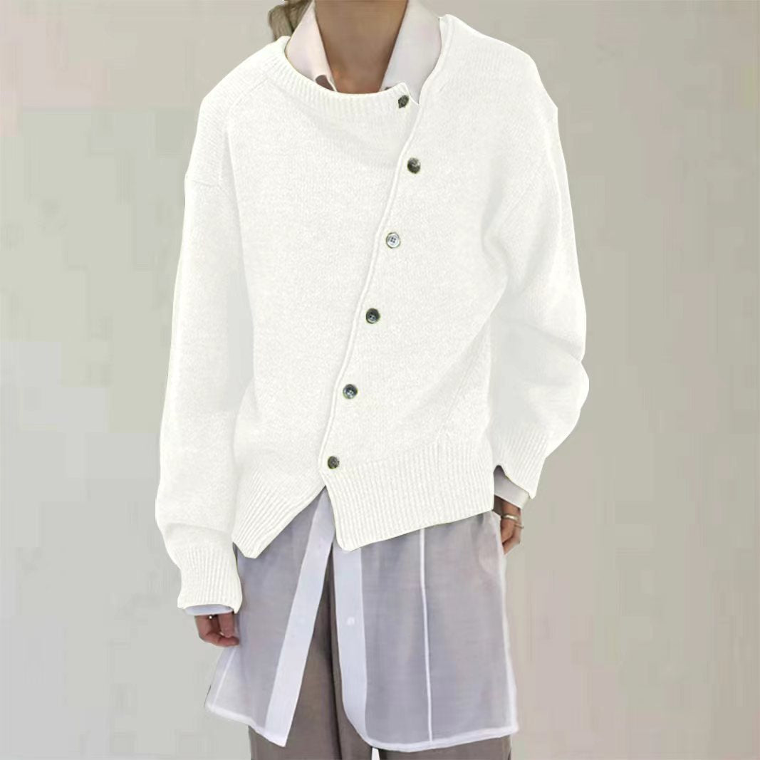 Asymmetrical Button Front Long Sleeve Sweater