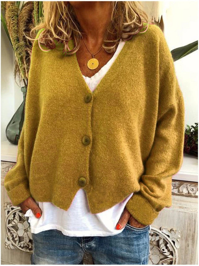 Knitted Cardigan Solid Color Sweater