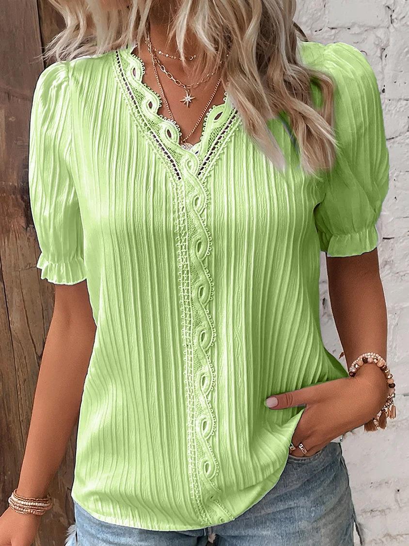 Stylish Hollow Short Sleeve Shirt