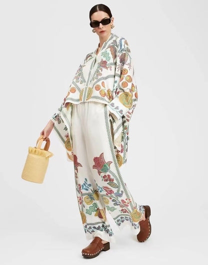 Foulard Geometric Print Silk Shirt and Pants Suit