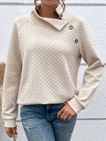 Turtleneck Casual Button Decoration Sweatshirt