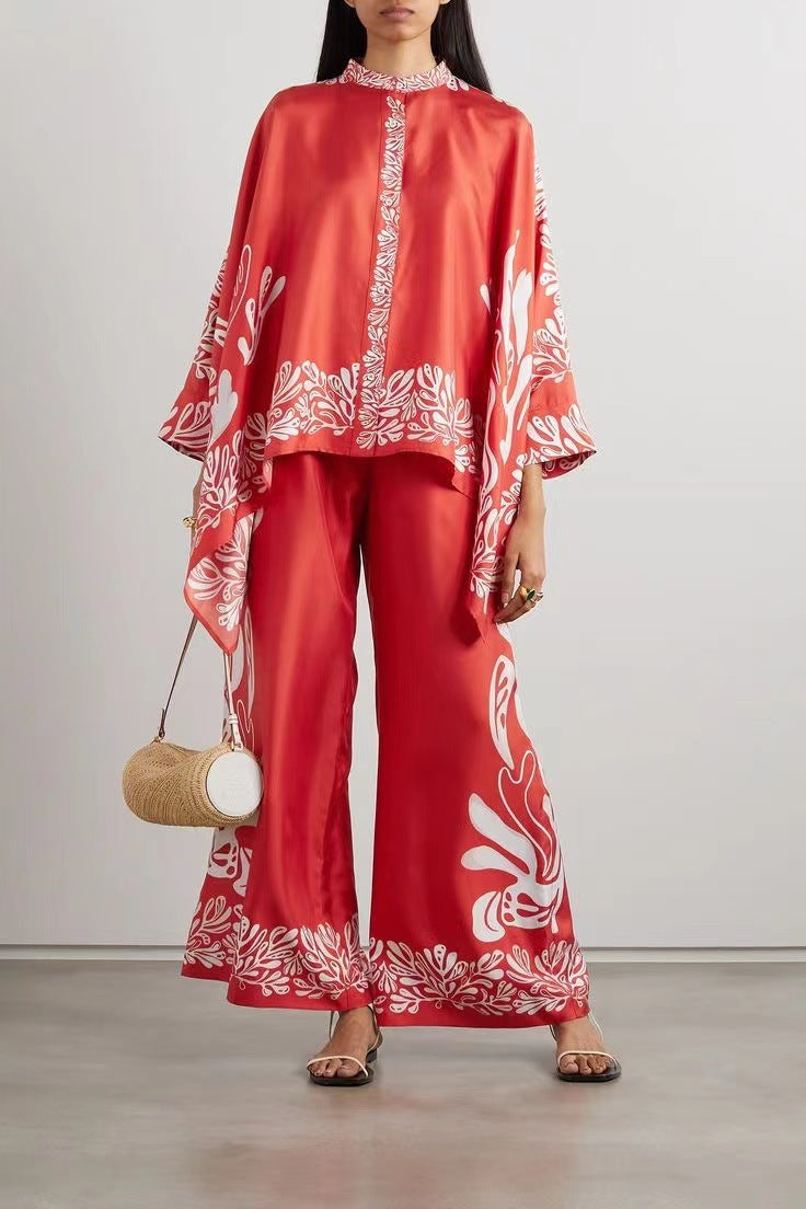 Foulard Geometric Print Silk Shirt and Pants Suit