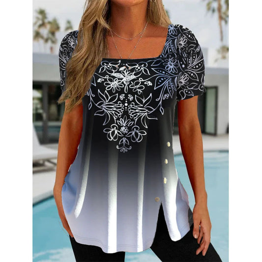 Ethnic Button Short Sleeve Top