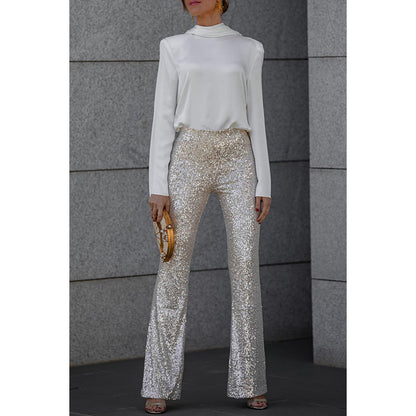 Diva Sequin High Rise Elastic Waist Flare Pants