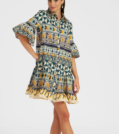 Printed cotton-poplin mini dress