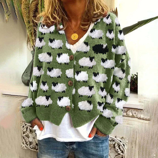 Green Long Sleeve Print Sweater