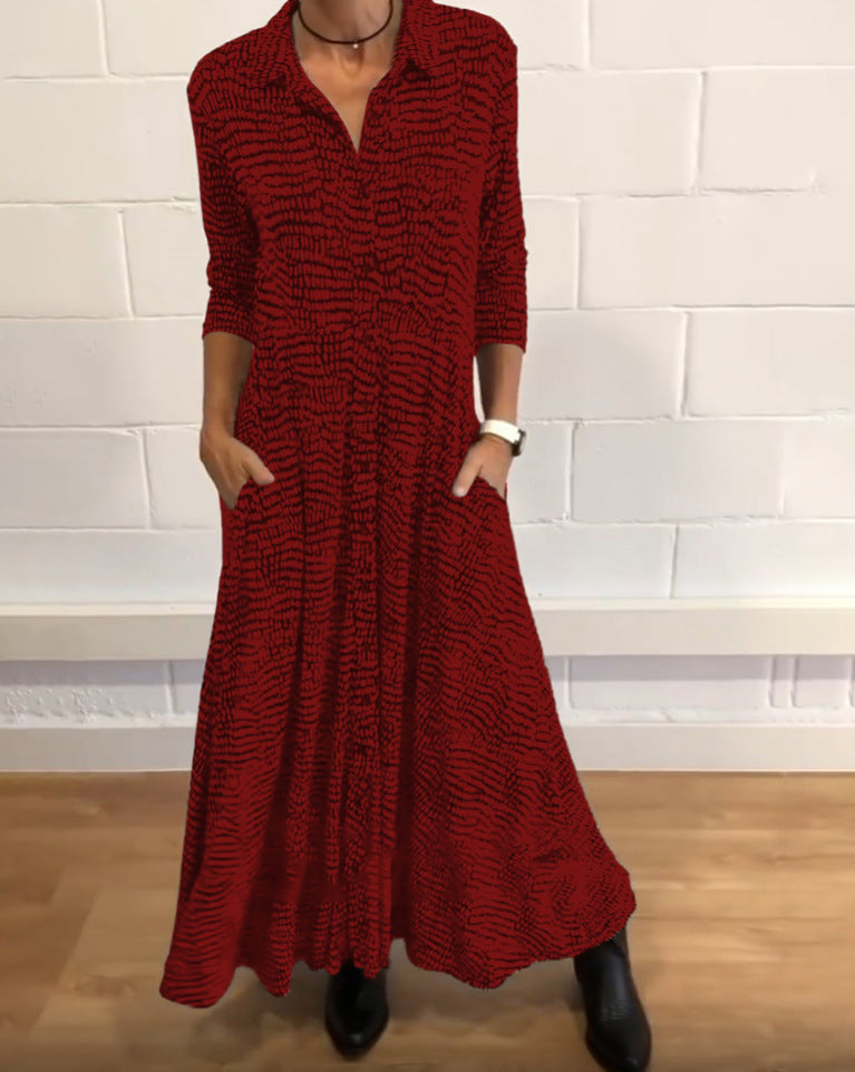 Long Sleeve Button V-neck Maxi Dress