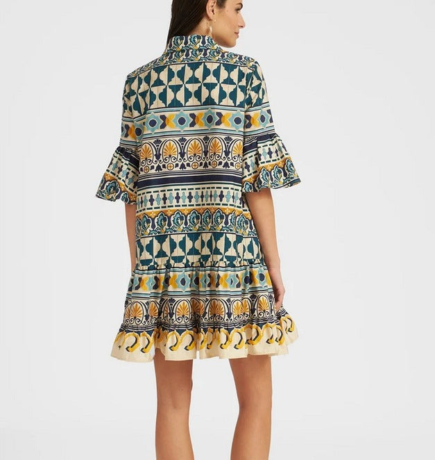 Printed cotton-poplin mini dress