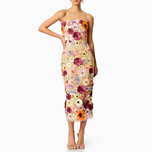 Floral Embroidered Strapless Dress