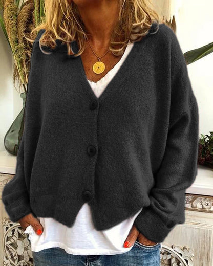 Knitted Cardigan Solid Color Sweater