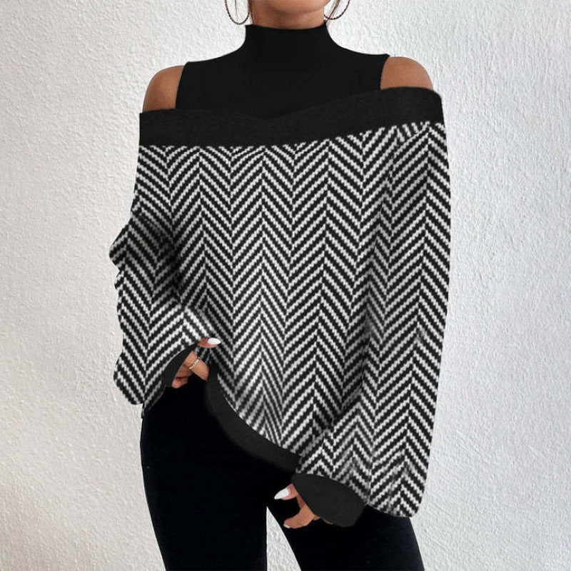 Striped Print Mock Neck Top