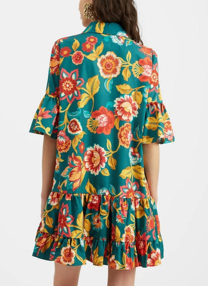 Printed cotton-poplin mini dress