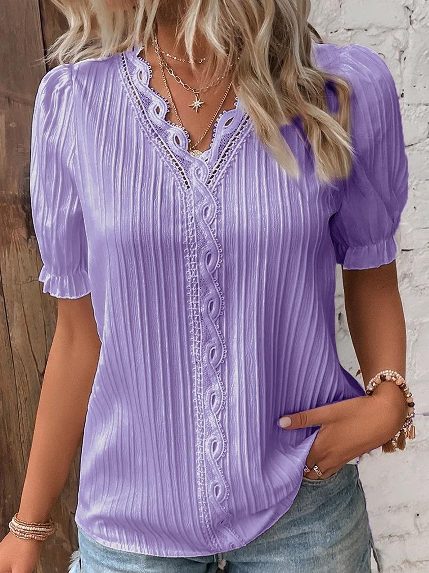 Stylish Hollow Short Sleeve Shirt