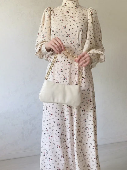 Long-sleeved Loose Lace-up Long-sleeve Floral Dress