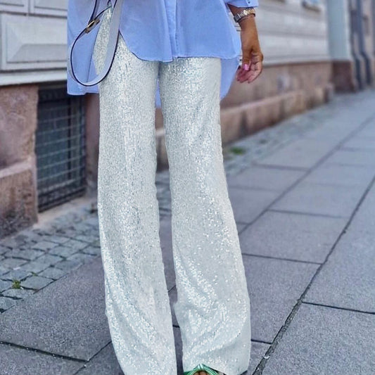 Sequined Casual Straight Pants