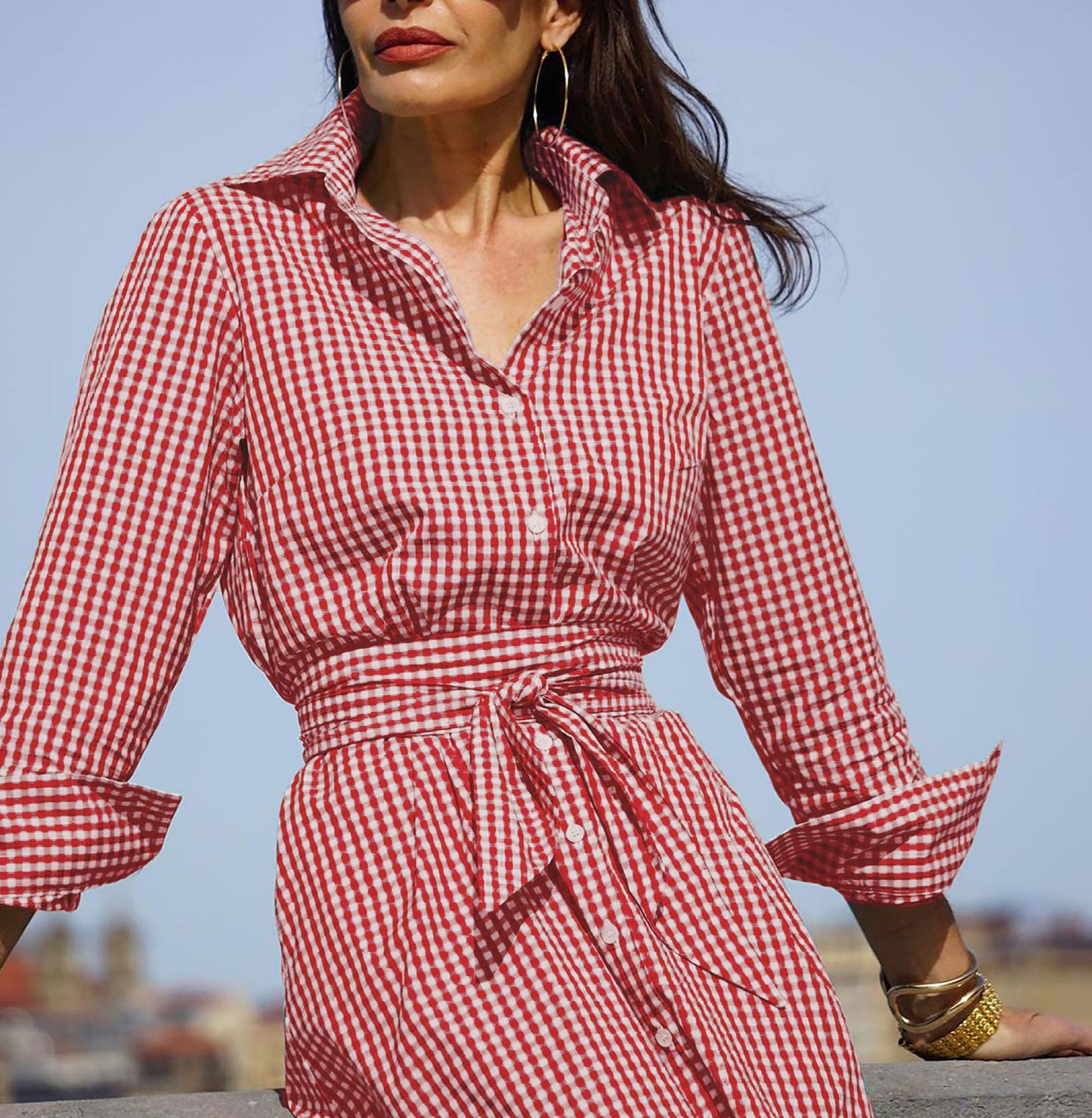 Elegant plaid midi shirt dress