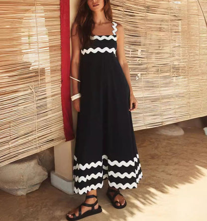 Strappy Printed Maxi Dress with Wavy Edge Detail