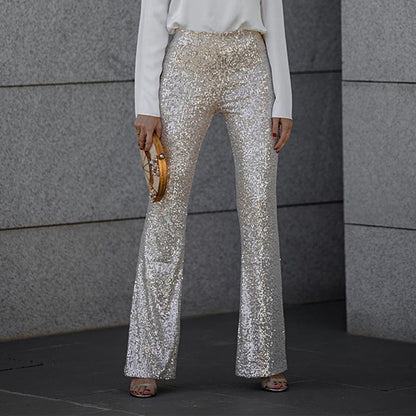 Diva Sequin High Rise Elastic Waist Flare Pants